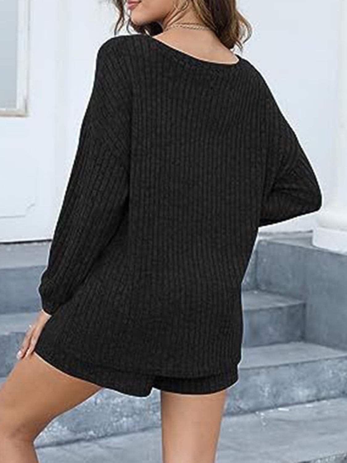Round Neck Dropped Shoulder Top and Shorts Set - Trendsi - Flyclothing LLC