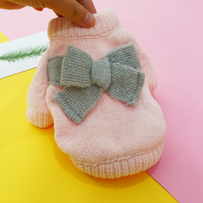 Bowknot Dog Clothes Cat Costume Hollow Knit Dog Sweater - My Store - Flyclothing LLC