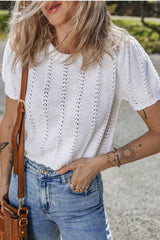 Openwork Round Neck Short Sleeve Knit Top - Trendsi - Flyclothing LLC