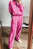 Zip Up Long Sleeve Top and Pants Set - Trendsi