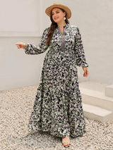 Plus Size Floral Print Long Sleeve Tiered Maxi Dress - Trendsi - Flyclothing LLC