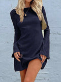 Backless Round Neck Long Sleeve Mini Dress - Trendsi