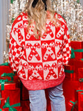 Candy Cane Contrast Round Neck Sweater - Trendsi