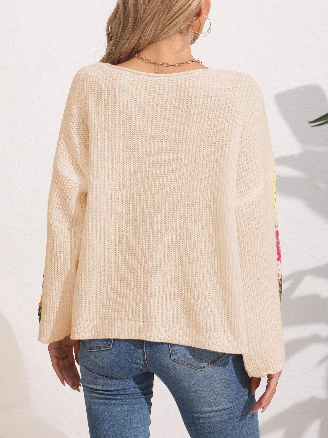 Crochet Flower Long Sleeve Sweater - Trendsi - Flyclothing LLC