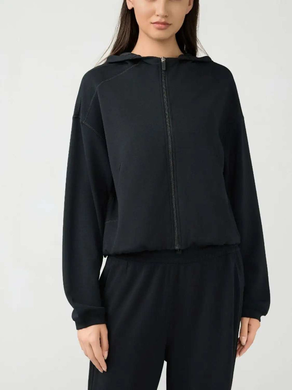 Zip Up Dropped Shouder Active Hooded - Trendsi - Flyclothing LLC