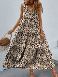 Printed V-Neck Tiered Maxi Tank Dress - Trendsi