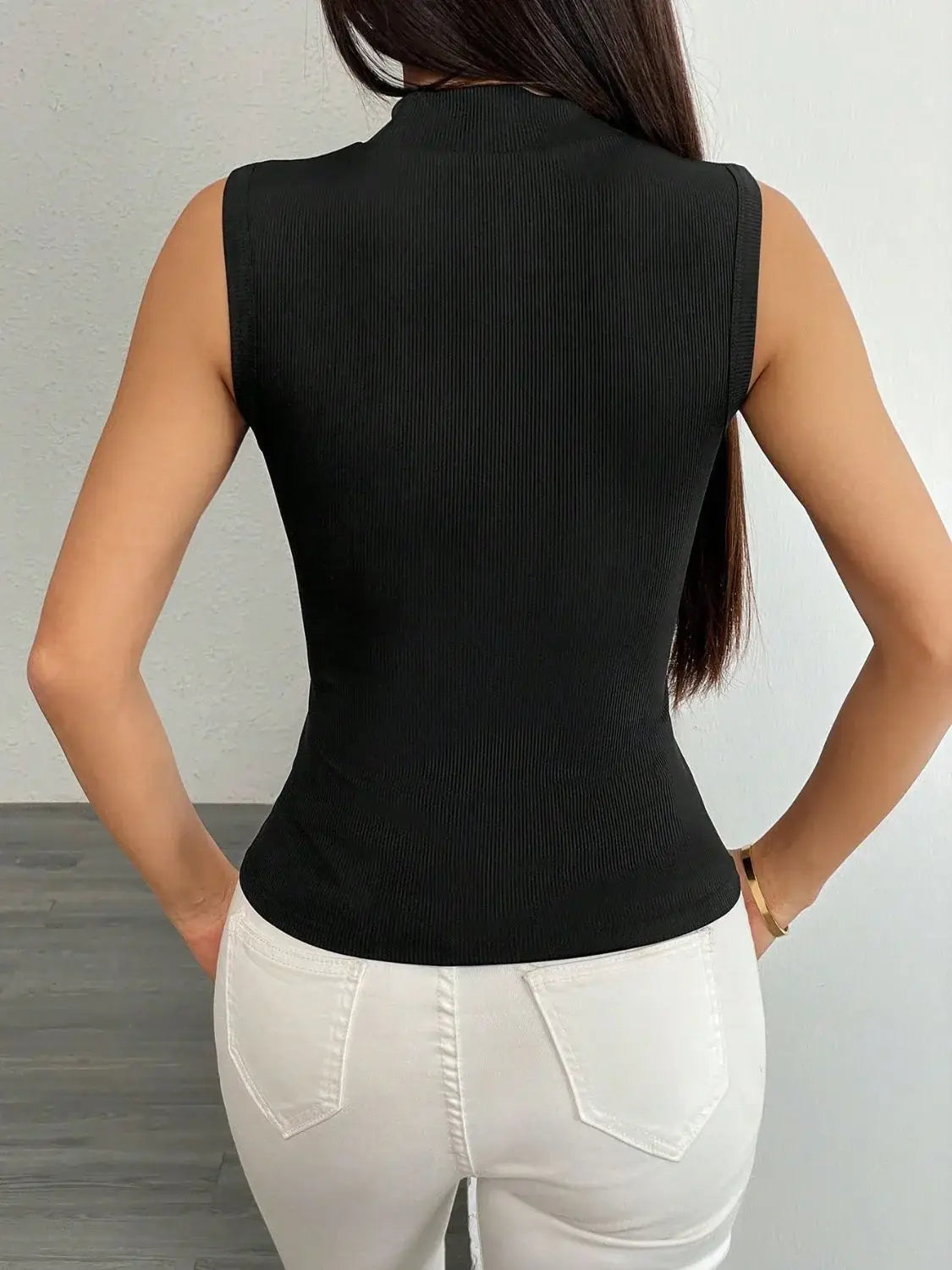 Flower Mock Neck Tank - Trendsi - Flyclothing LLC