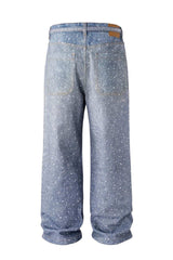 Men's Washed Rhinestone Jeans with Rhinestone Belt - Trendsi - Flyclothing LLC
