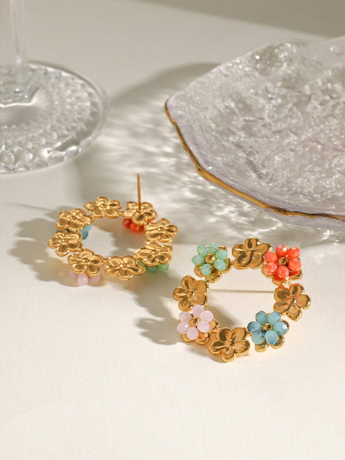 Synthetic Crystal Stainless Steel Flower Earrings - Trendsi - Flyclothing LLC