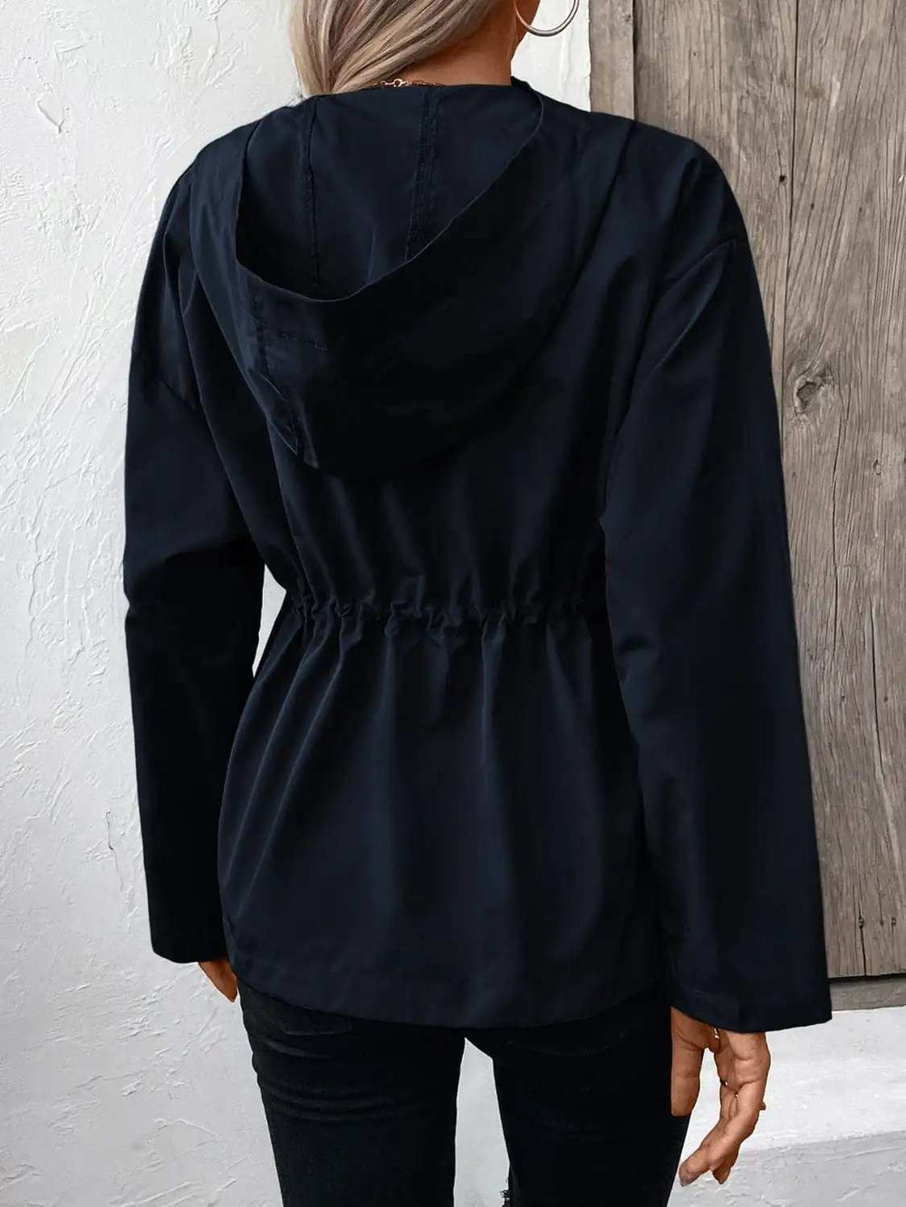 Drawstring Zip Up Hooded Jacket - Trendsi - Flyclothing LLC