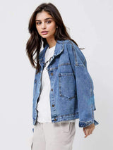 Pocketed Button Up Long Sleeve Denim Top - Trendsi - Flyclothing LLC
