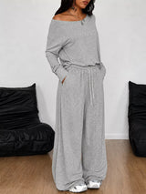 Full Size Comfortable Loose Fit One-Shoulder T-Shirt and Pants Set Plus Size - Trendsi - Flyclothing LLC