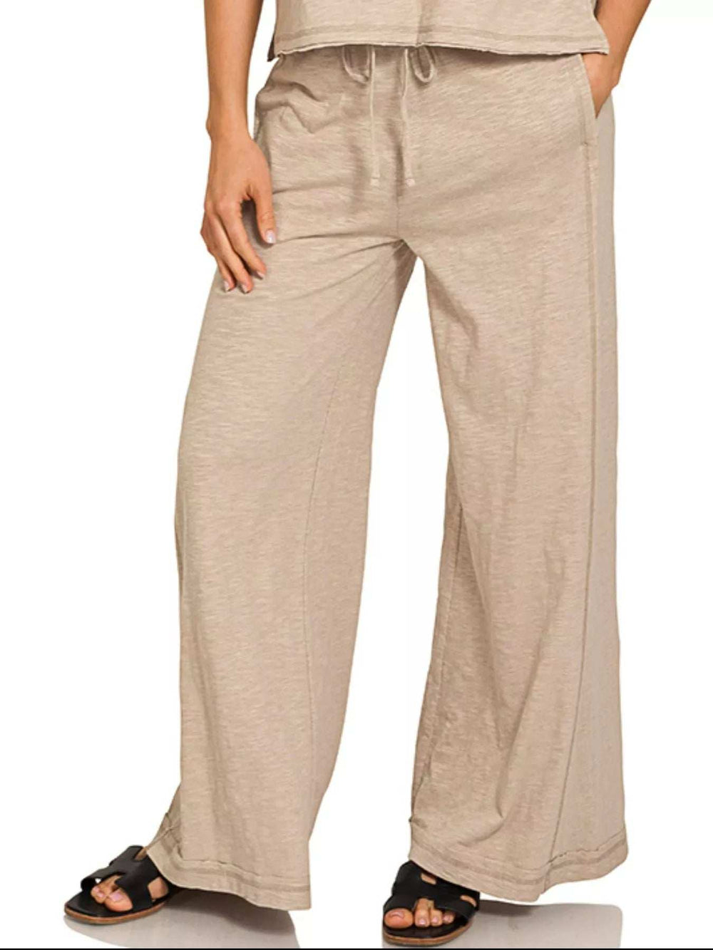 Zenana Cotton Slub Short Sleeve Tee and Pants Set - Trendsi - Flyclothing LLC