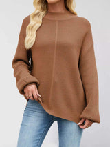 Ribbed Mock Neck Drop Shoulder Sweater - Trendsi - Flyclothing LLC