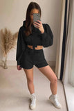 Drawstring Long Sleeve Hooded Top and Shorts Set - Trendsi - Flyclothing LLC