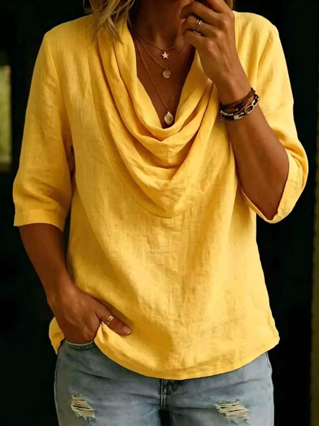 Full Size Cowl Neck 3/4 Sleeve Top Plus Size - Trendsi - Flyclothing LLC