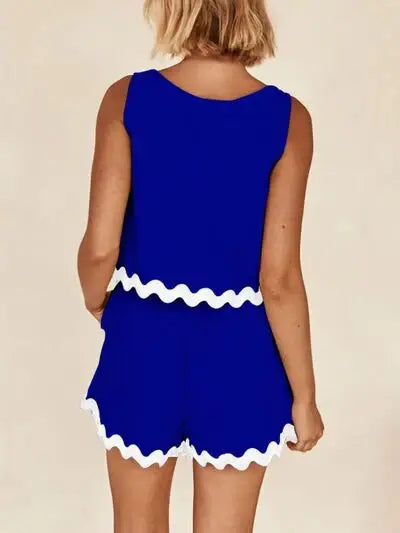 Contrast Trim Round Neck Tank and Shorts Set - Trendsi - Flyclothing LLC