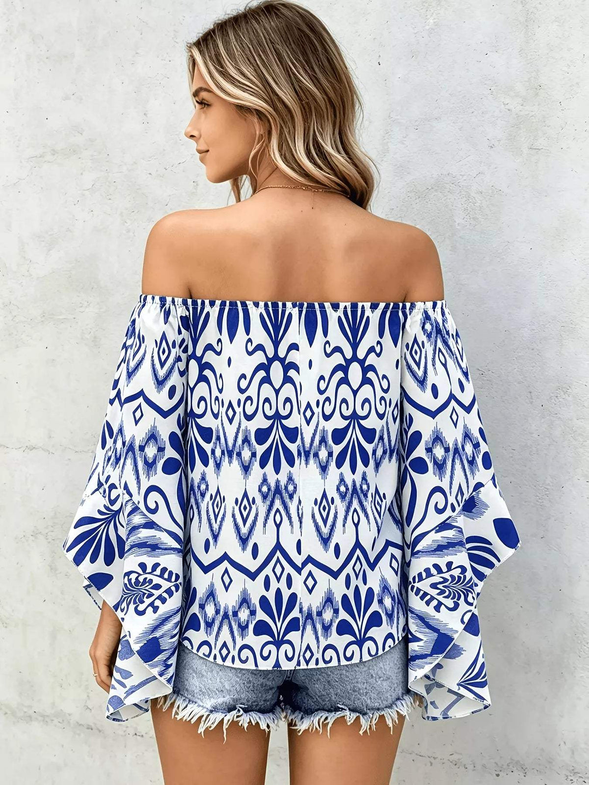 Printed Off Shoulder Blouse - Trendsi - Flyclothing LLC