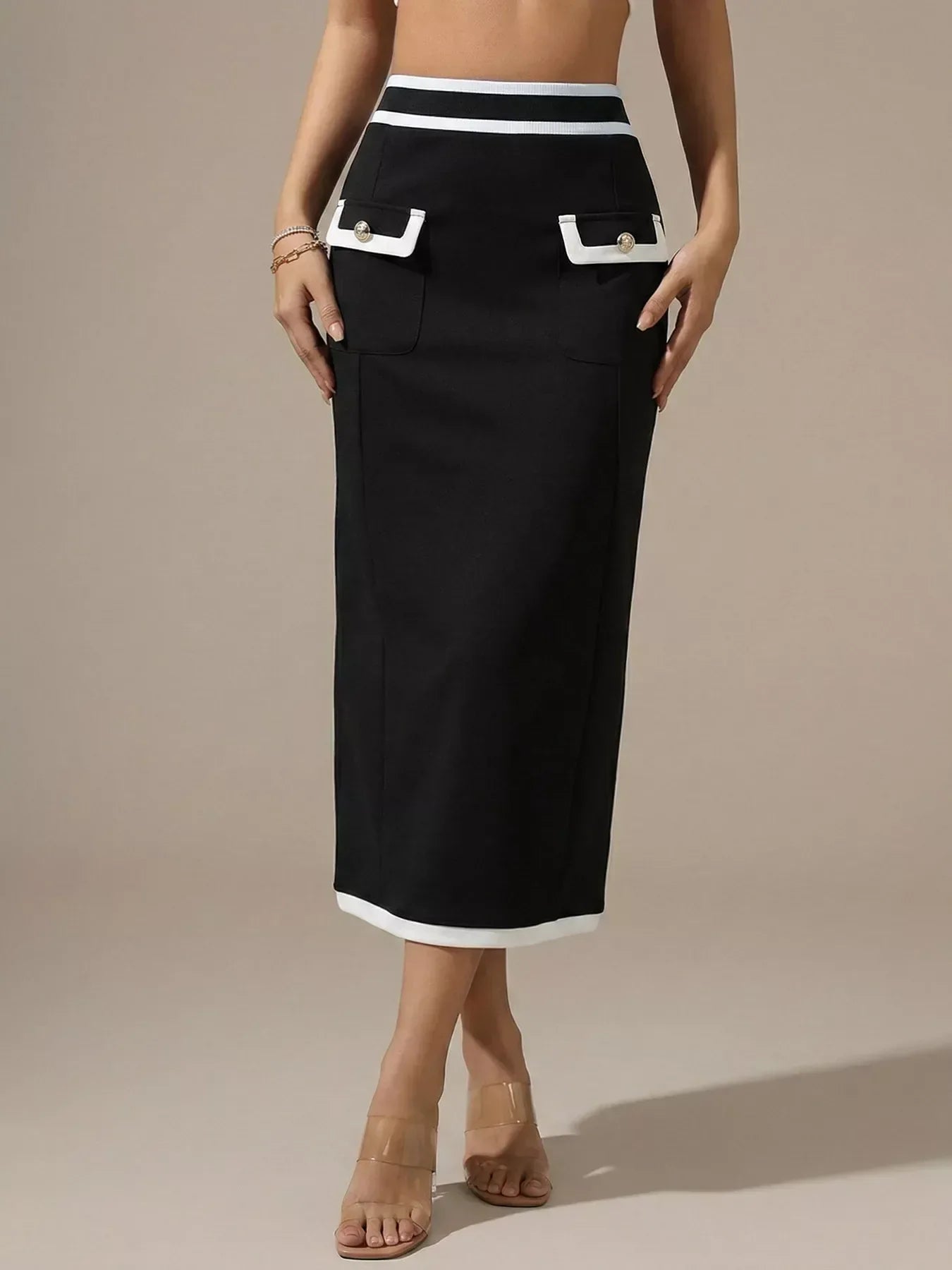 Contrast Trim Skirt - Trendsi - Flyclothing LLC