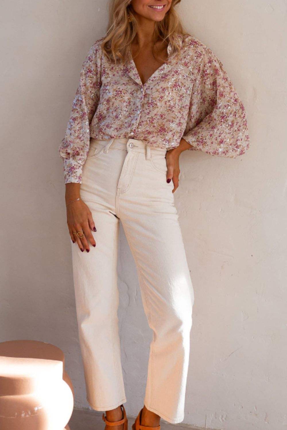 Printed Collared Neck Long Sleeve Shirt - Trendsi - Flyclothing LLC