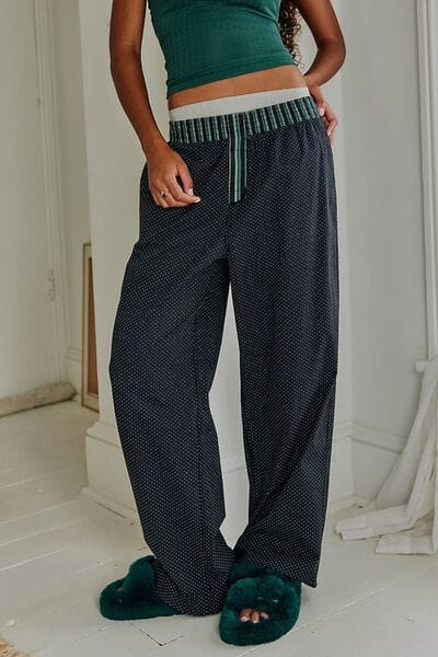 Polka Dot Elastic Waist Wide Leg Pants - Trendsi