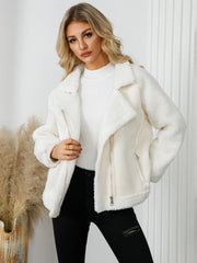 Pocketed Sherpa Zip Up Long Sleeve Jacket - Trendsi