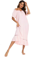 Lace Detail Short Sleeve Lounge Dress - Trendsi - Flyclothing LLC