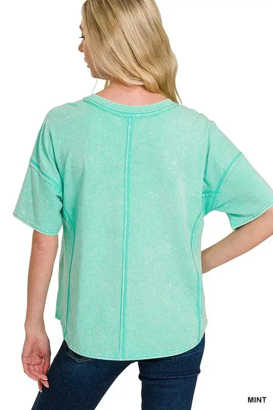 Zenana Acid Washed Short Sleeve Tee & Shorts Set - Trendsi - Flyclothing LLC