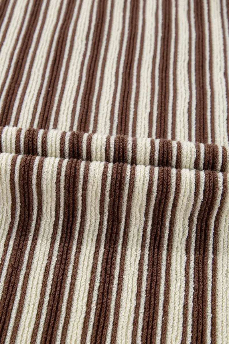 Stripe Textured Side Slit Crew Neck T-Shirt - Trendsi - Flyclothing LLC