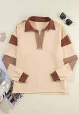 Color Block Johnny Collar Long Sleeve Sweatshirt - Trendsi - Flyclothing LLC