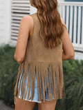 Fringe Open Front Vest Coat - Trendsi