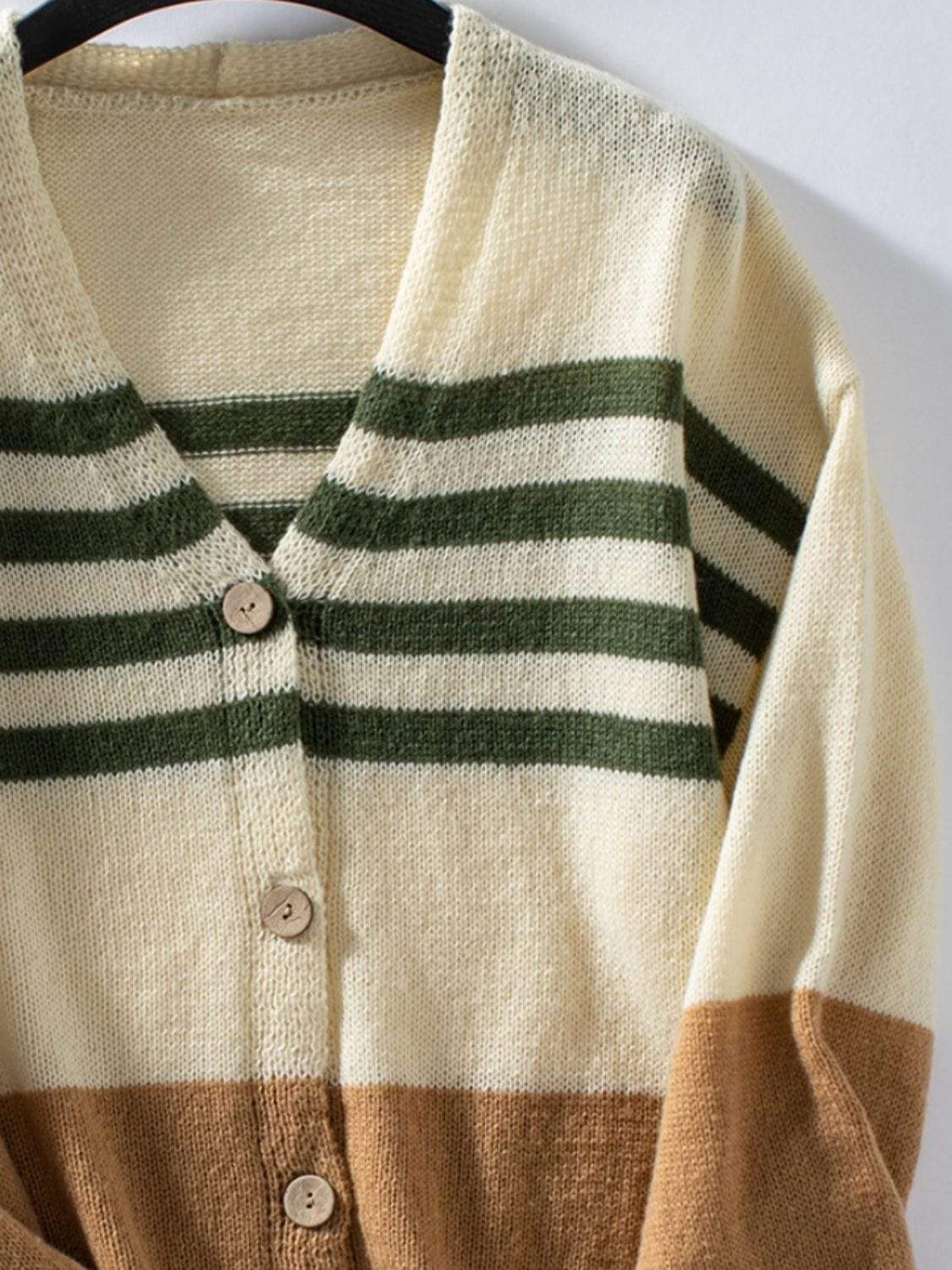 Color Block V-Neck Button Down Long Sleeve Cardigan - Trendsi - Flyclothing LLC