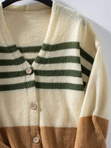 Color Block V-Neck Button Down Long Sleeve Cardigan - Trendsi - Flyclothing LLC