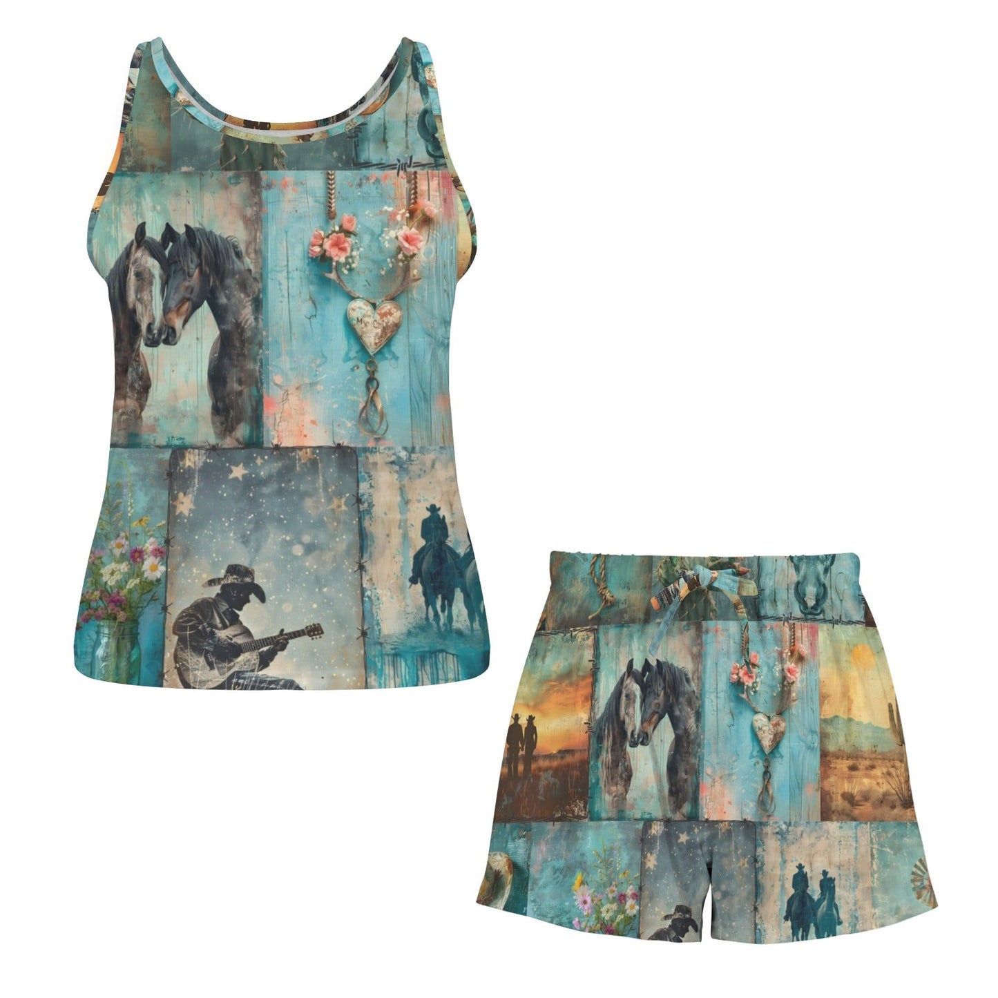 Baha Ranch Turquoise Dreams Pajama Lounge Tank Shorts Lounge Set Made in America