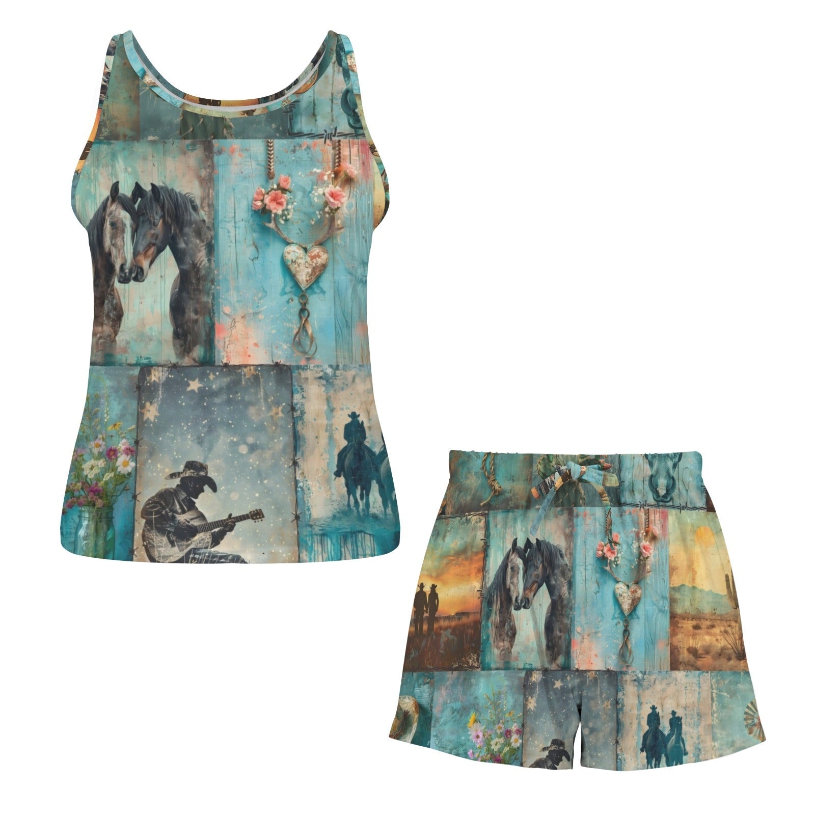 Baha Ranch Turquoise Dreams Pajama Lounge Tank Shorts Lounge Set Made in America