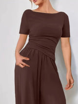 Round Neck Short Sleeve T-Shirt and Pants Set - Trendsi - Flyclothing LLC