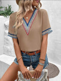 Full Size V-Neck Short Sleeve Blouse - Trendsi - Flyclothing LLC