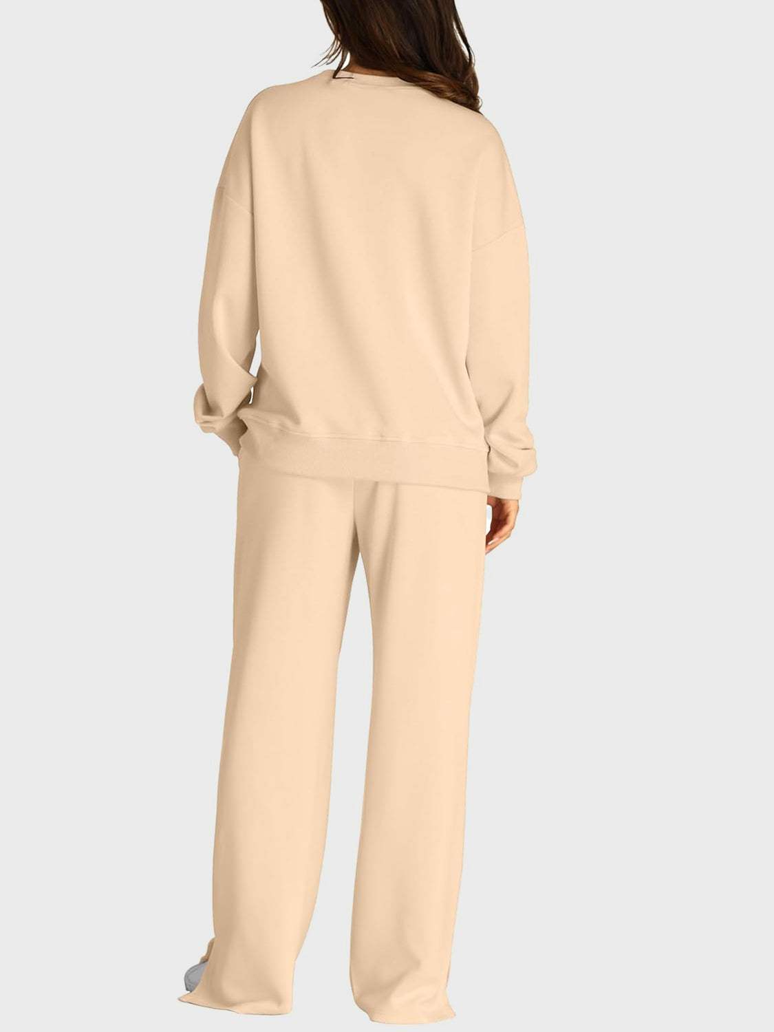Round Neck Long Sleeve Top and Slit Pants Set - Trendsi - Flyclothing LLC