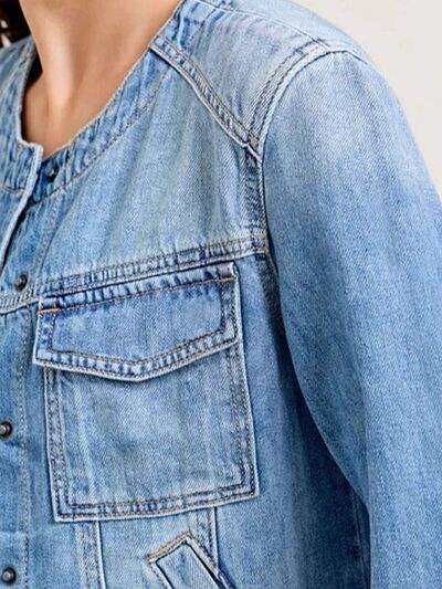 Snap Down Dropped Cargo Denim Jacket - Trendsi - Flyclothing LLC