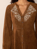 Notched Button Down Long Sleeve Mini Dress - Trendsi - Flyclothing LLC