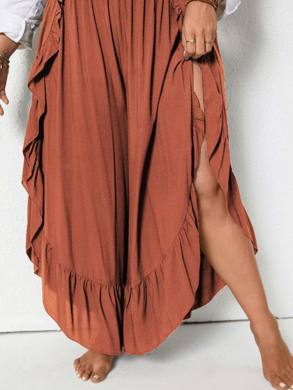 Plus Size Ruffled Wide Leg Pants - Trendsi - Flyclothing LLC