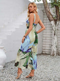 Cutout Printed Wide Strap Jumpsuit - Trendsi - Flyclothing LLC