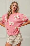 BiBi Ribbon Bow Detail Puff Sleeve Sweater - Trendsi - Flyclothing LLC