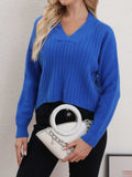 V-Neck Long Sleeve Sweater - Trendsi - Flyclothing LLC
