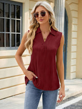 Textured Johnny Collar Tank - Trendsi - Flyclothing LLC