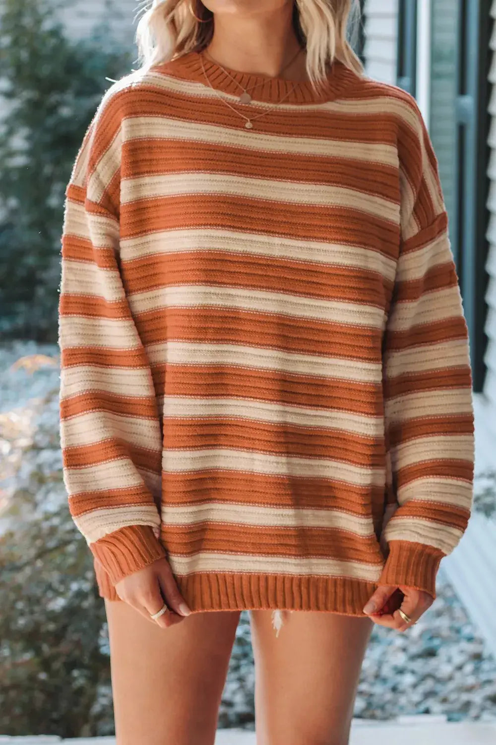 Striped Oversized Dropped Shoulder Sweater - Trendsi - Flyclothing LLC
