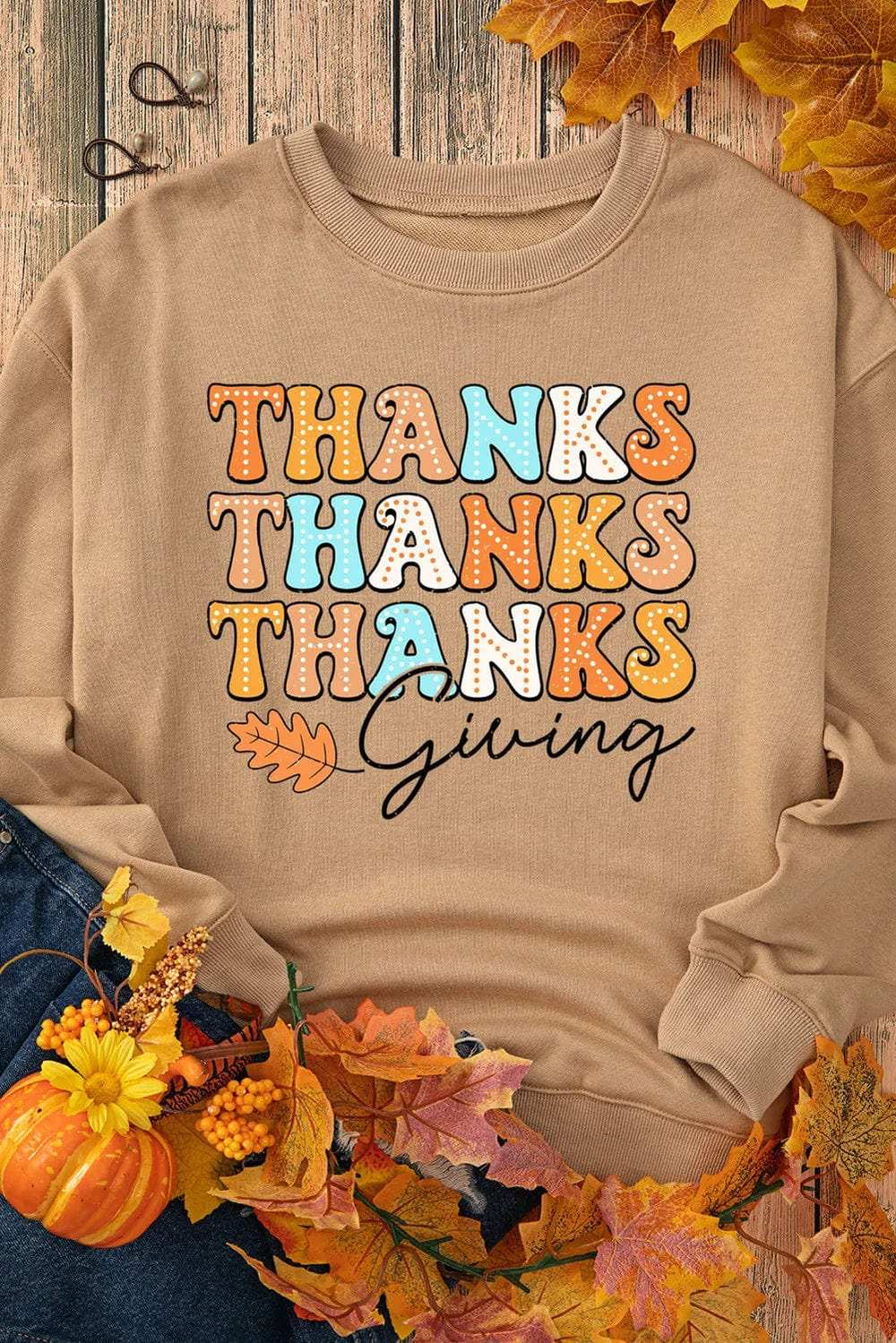 THANKSGIVING Round Neck Dropped Shoulder Sweatshirt - Trendsi - Flyclothing LLC