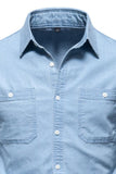 Men's Collared Neck Long Sleeve Denim Shirt - Trendsi