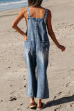Distressed Bib Pocket Wide Leg Denim Overalls - Trendsi