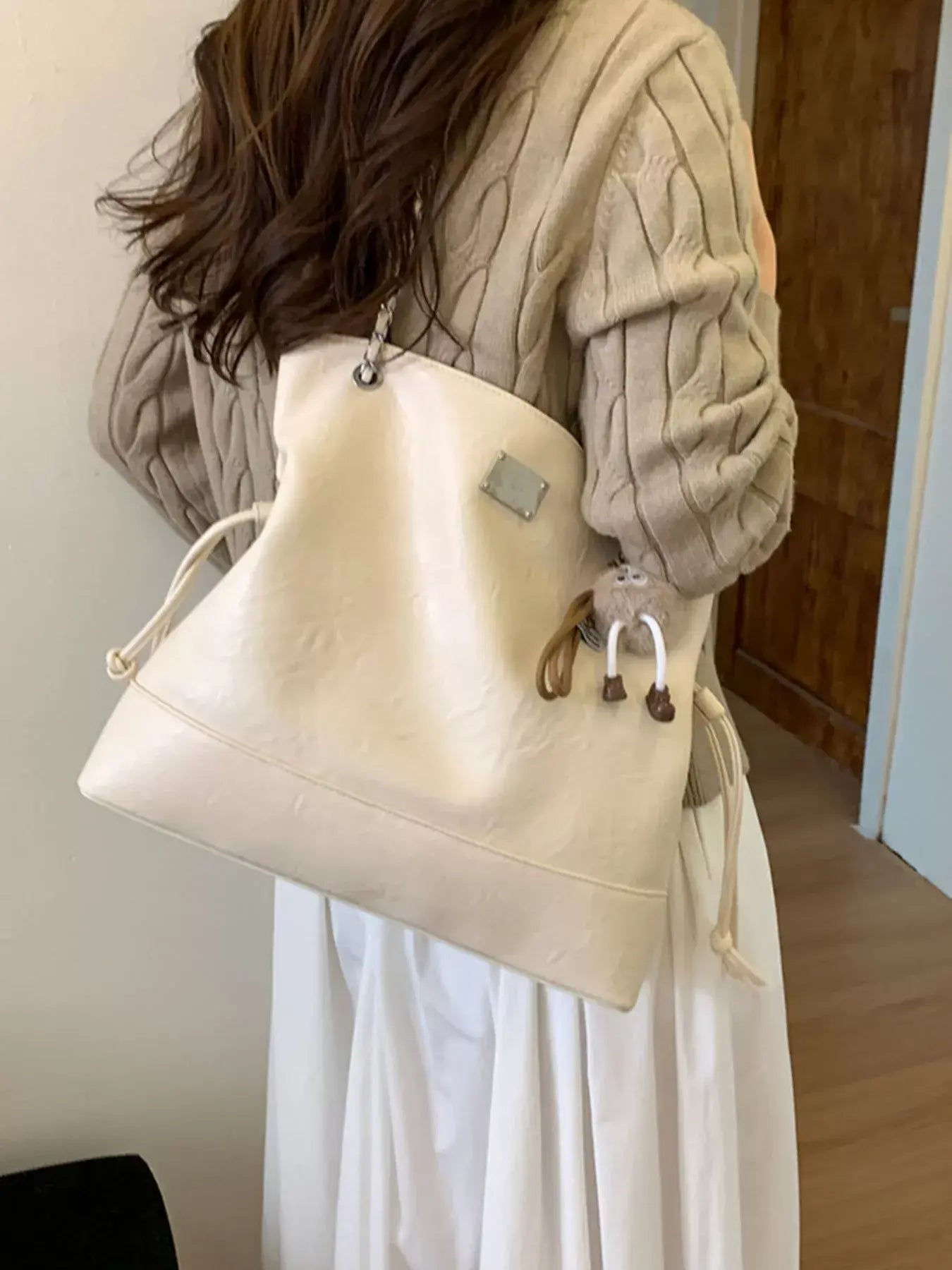 Chain Strap Faux Leather Tote Bag - Trendsi - Flyclothing LLC